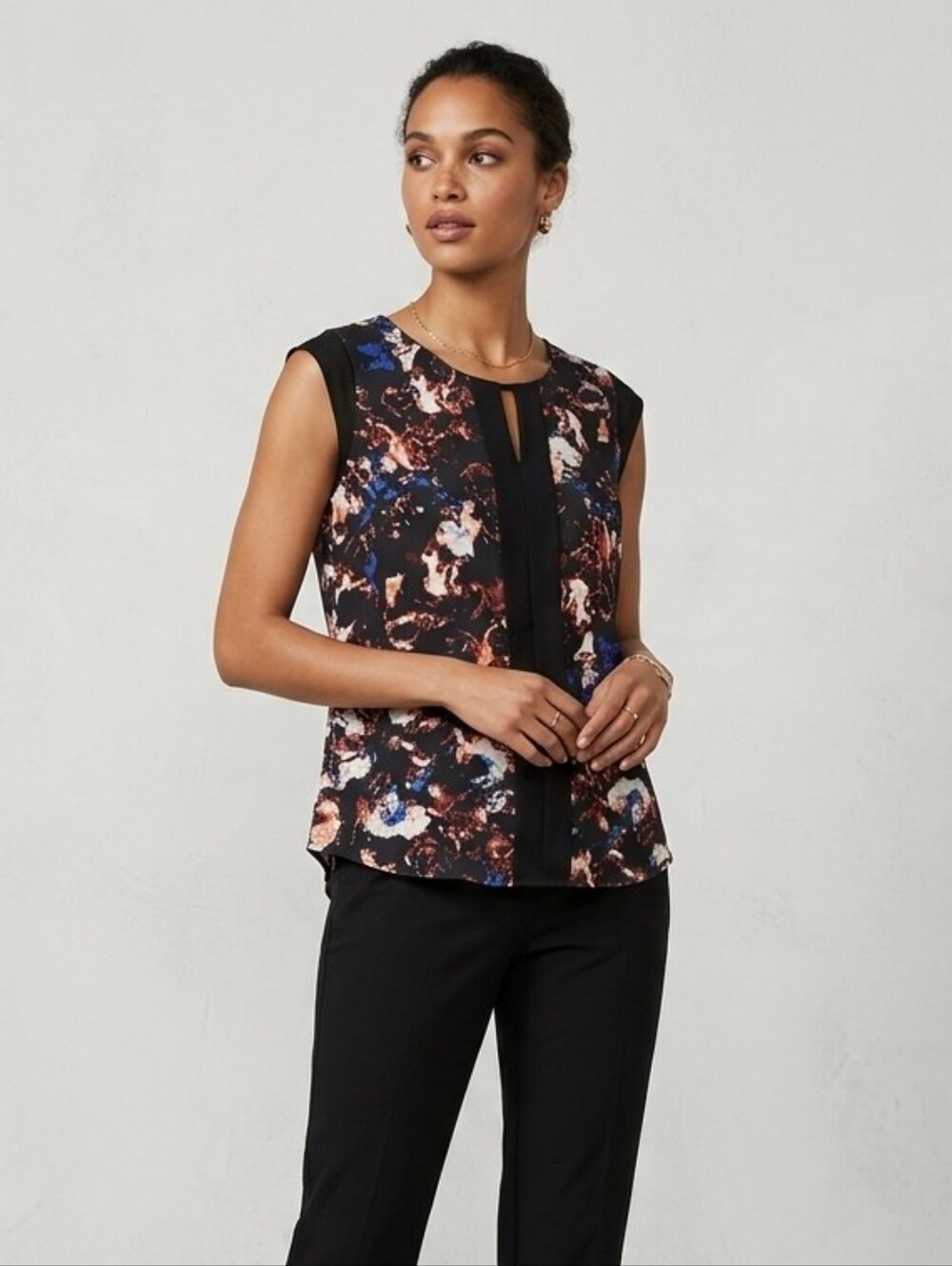 RW&CO Multicolour Cap Sleeve Blouse Abstract Floral Print